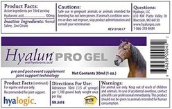 Hyalogic Pro Gel Hyaluronic Acid Joint & Cartilage Care Gel Horse Supplement, 1-fl oz syringe slide 2 of 6