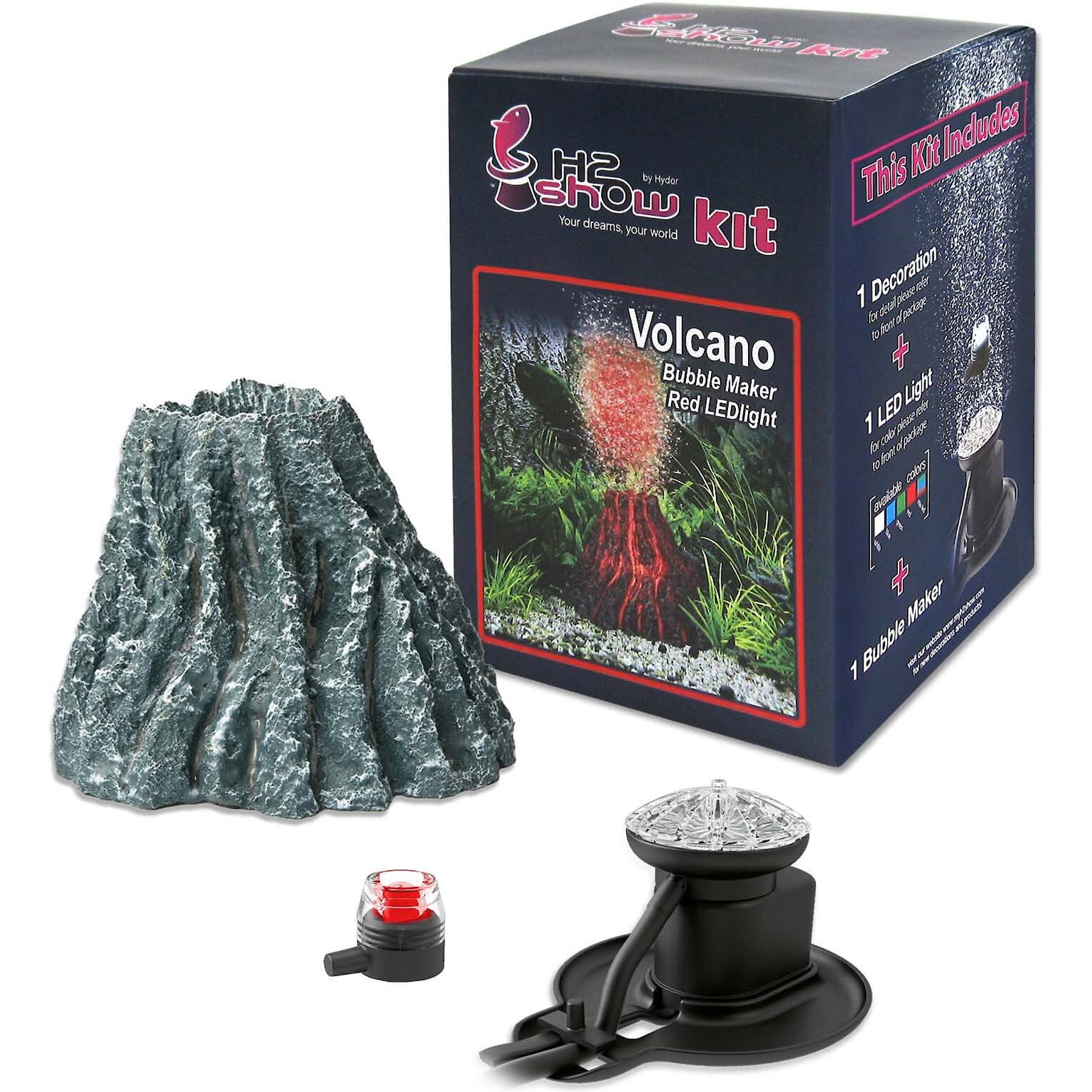 Hydor H2ShOw Volcano Bubble Maker Kit for Aquariums, Red