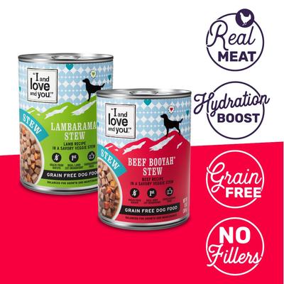 Show full view: I and Love and You Beef Booyah and Lambarama Stew Grain-Free Combo Pack Canned Dog Food, 13-oz, case of 6 slide 3 of 12