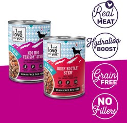 I and Love and You Beef Booyah and Moo Moo Venison Stew Grain-Free Combo Pack Canned Dog Food, 13-oz, case of 6 slide 2 of 9