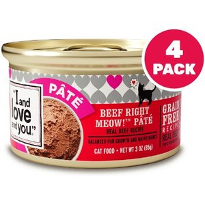 I and Love and You Beef Right Meow! Pate Grain-Free Canned Cat Food, 3-oz can, case of 4