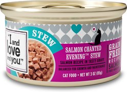 I and Love and You Chanted Evening Stew Grain-Free Salmon Flavored Wet Cat Food, 3-oz can, case of 4