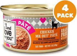 I and Love and You Chicken Me Out Pate Grain-Free Canned Cat Food, 3-oz can, case of 4