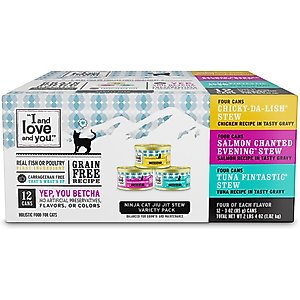 I and Love and You Chicky-Da-Lish, Salmon Chanted Evening and Tuna Fintastic Stew Variety Pack Canned Cat Food, 3-oz, case of 24