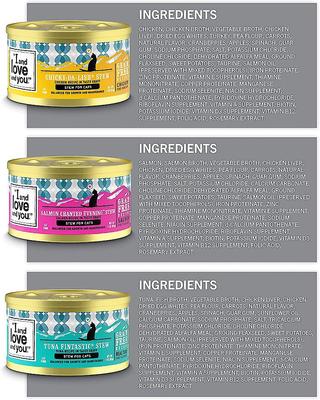 Show full view: I and Love and You Chicky-Da-Lish, Salmon Chanted Evening and Tuna Fintastic Stew Variety Pack Canned Cat Food, 3-oz can, bundle of 36  slide 5 of 12