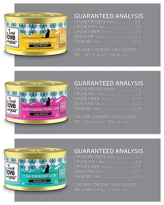 Show full view: I and Love and You Chicky-Da-Lish, Salmon Chanted Evening and Tuna Fintastic Stew Variety Pack Canned Cat Food, 3-oz can, bundle of 36  slide 6 of 12