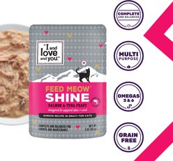 I and Love and You Feed Meow Shine Salmon & Tuna Grain-Free Chunks In Gravy Wet Cat Food, 3-oz pouch, case of 24 slide 2 of 7