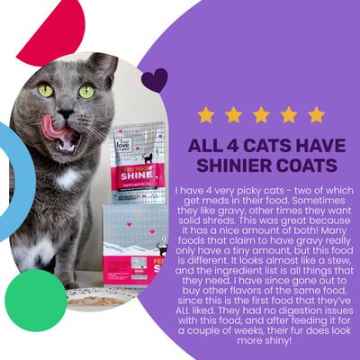 Show full view: I and Love and You Feed Meow Shine Salmon & Tuna Grain-Free Chunks In Gravy Wet Cat Food, 3-oz pouch, case of 24 slide 5 of 8