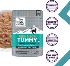 I and Love and You Feed Meow Tummy Tuna & Pumpkin Feast Grain-Free Chunks In Gravy Wet Cat Food, 3-oz pouch, case of 24 slide 2 of 7