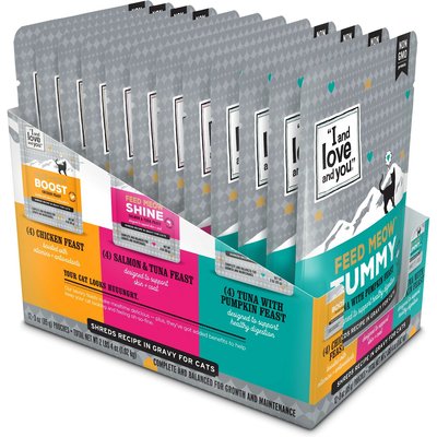 I and Love and You I and Love and You Feed Meow Variety Pack Grain-Free Chunks In Gravy Wet Cat Food, 3-oz pouch, case of 12