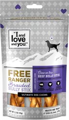 I and Love and You Free Range Braided 6-in Bully Stix Dog Treats, 3 count