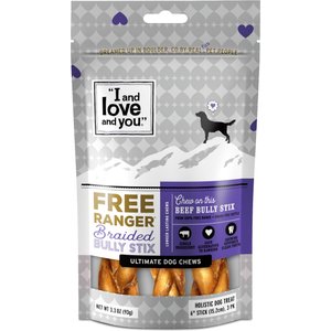 I and Love and You Free Range Braided 6-in Bully Stix Dog Treats, 3 count