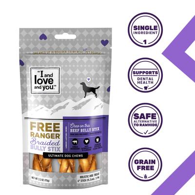 Show full view: I and Love and You Free Range Braided 6-in Bully Stix Dog Treats, 3 count slide 3 of 10