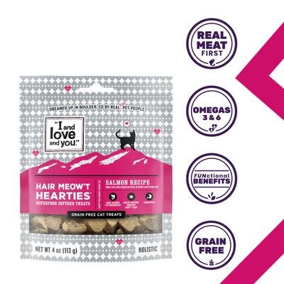 Show full view: I and Love and You Hair Meow't Hearties Cat Treats, 4-oz bag slide 3 of 11