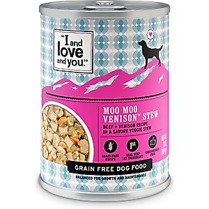 I and Love and You Moo Moo Venison Stew Grain-Free Canned Dog Food, 13-oz, case of 12
