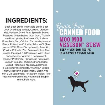 Show full view: I and Love and You Moo Moo Venison Stew Grain-Free Canned Dog Food, 13-oz, case of 12 slide 6 of 12