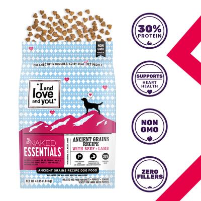 Show full view: I and Love and You Naked Essentials Ancient Grain Beef and Lamb Recipe Dry Dog Food, 23-lb bag slide 3 of 10