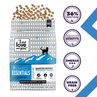 Show full view: I and Love and You Naked Essentials Digestive Support Chicken and Pumpkin Recipe Dry Cat Food, 3.4-lb bag slide 3 of 11