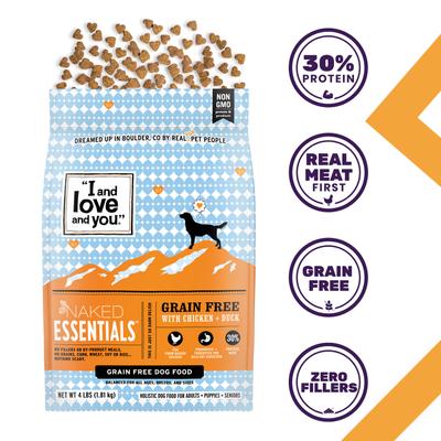 Show full view: I and Love and You Naked Essentials Grain-Free Chicken and Duck Recipe Dry Dog Food, 40-lb bag slide 3 of 12
