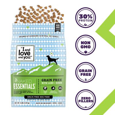 Show full view: I and Love and You Naked Essentials Grain-Free Lamb and Bison Recipe Dry Dog Food, 4-lb bag slide 3 of 12