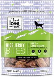 I and Love and You Nice Jerky Bites Beef and Lamb Grain-Free Dog Treats, 4-oz bag