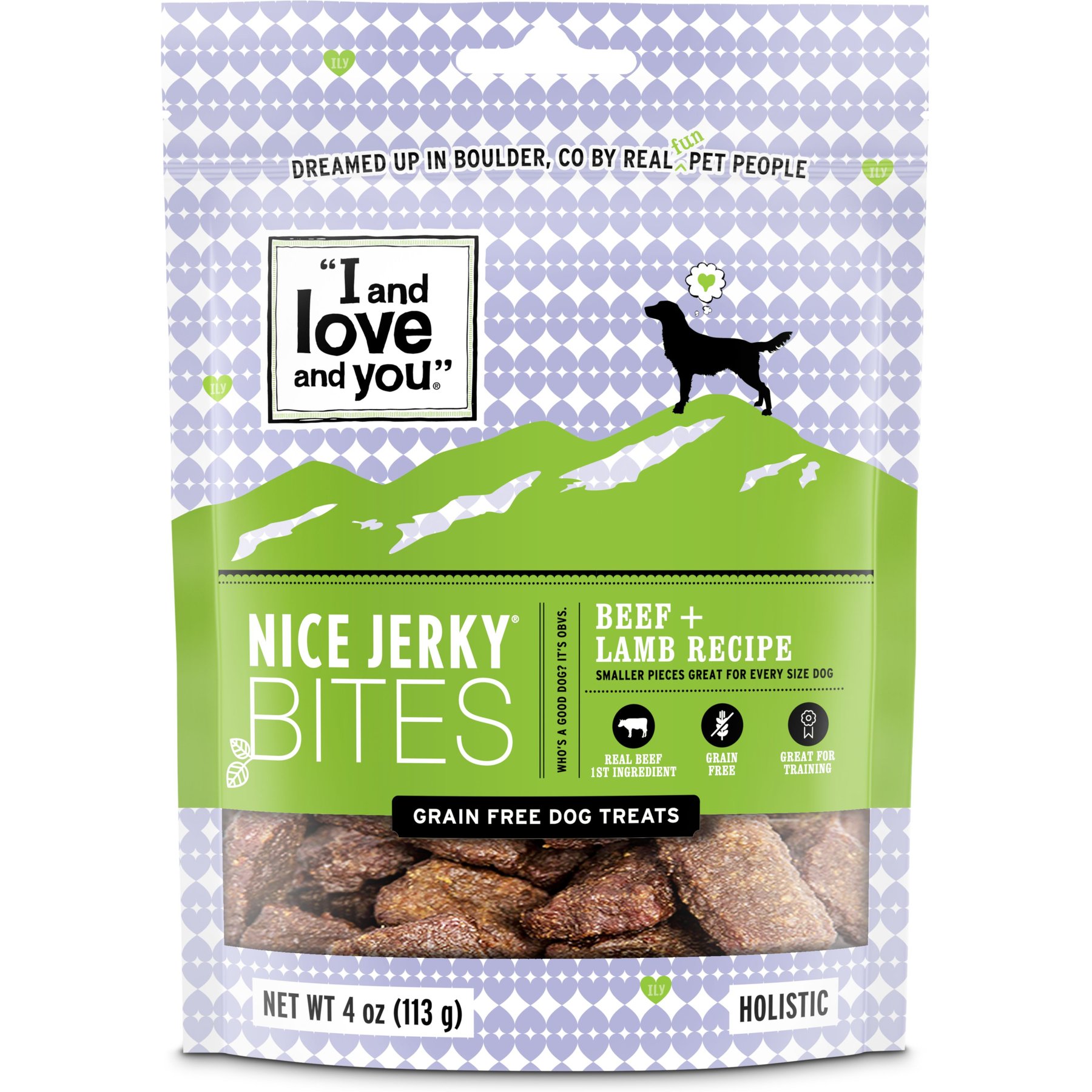 I and Love and You Nice Jerky Beef & Lamb Bites Dog Treats, 4-oz bag