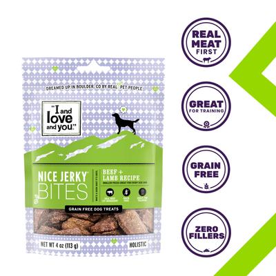 Show full view: I and Love and You Nice Jerky Bites Beef and Lamb Grain-Free Dog Treats, 4-oz bag slide 3 of 12