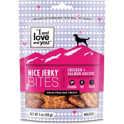 I and Love and You I and Love and You Nice Jerky Chicken & Salmon Bites Dog Treats, 4-oz