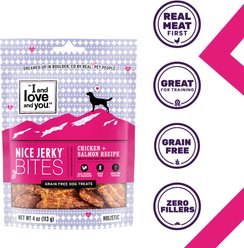 I and Love and You Nice Jerky Bites Chicken and Salmon Grain-Free Dog Treats, 4-oz bag slide 2 of 9