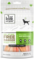 I and Love and You No Stink! Free Ranger Beef Bully Stix Grain-Free Dog Chews, 6-in, 5 pack