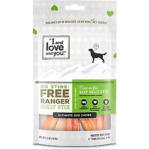 I and Love and You No Stink! Free Ranger Beef Bully Stix Grain-Free Dog Chews, 6-in, 5 pack
