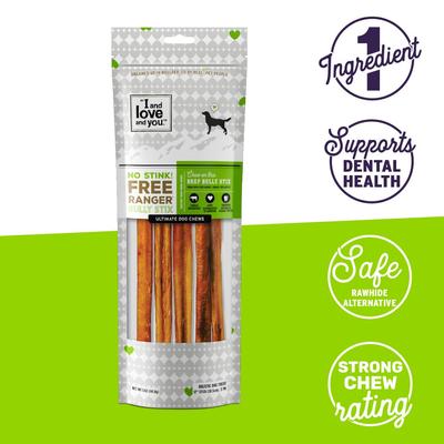 Show full view: I and Love and You No Stink! Free Ranger Bully Stix Dog Chews, 12-in, 5 pack slide 3 of 12