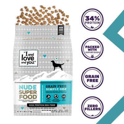 Show full view: I and Love and You Nude Food Grain-Free Simply Sea Dry Dog Food, 5-lb bag slide 3 of 12