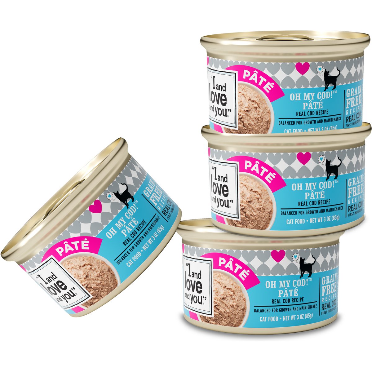 I and Love and You Oh My Cod! Pate Grain-Free Canned Cat Food, 3-oz can, case of 4
