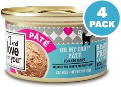 I and Love and You Oh My Cod! Pate Grain-Free Canned Cat Food, 3-oz can, case of 4