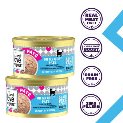 Show full view: I and Love and You Oh My Cod! Pate Grain-Free Canned Cat Food, 3-oz, case of 24 slide 3 of 12
