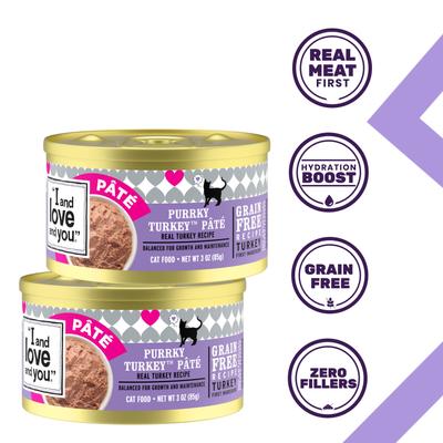 Show full view: I and Love and You Purrky Turkey Pate Grain-Free Canned Cat Food, 3-oz, case of 24 slide 3 of 12
