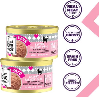 Show full view: I and Love and You Savory Salmon Pate Grain-Free Canned Cat Food, 3-oz can, case of 4 slide 3 of 10
