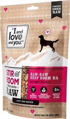 Show full view: I and Love and You Stir and Boom Raw Raw Beef Boom Ba Dinner Grain-Free Dehydrated Dog Food, 1-lb bag slide 3 of 10