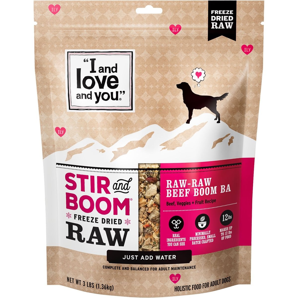 I and Love and You Stir and Boom Raw Raw Beef Boom Ba Dinner Grain-Free Dehydrated Dog Food, 3-lb bag