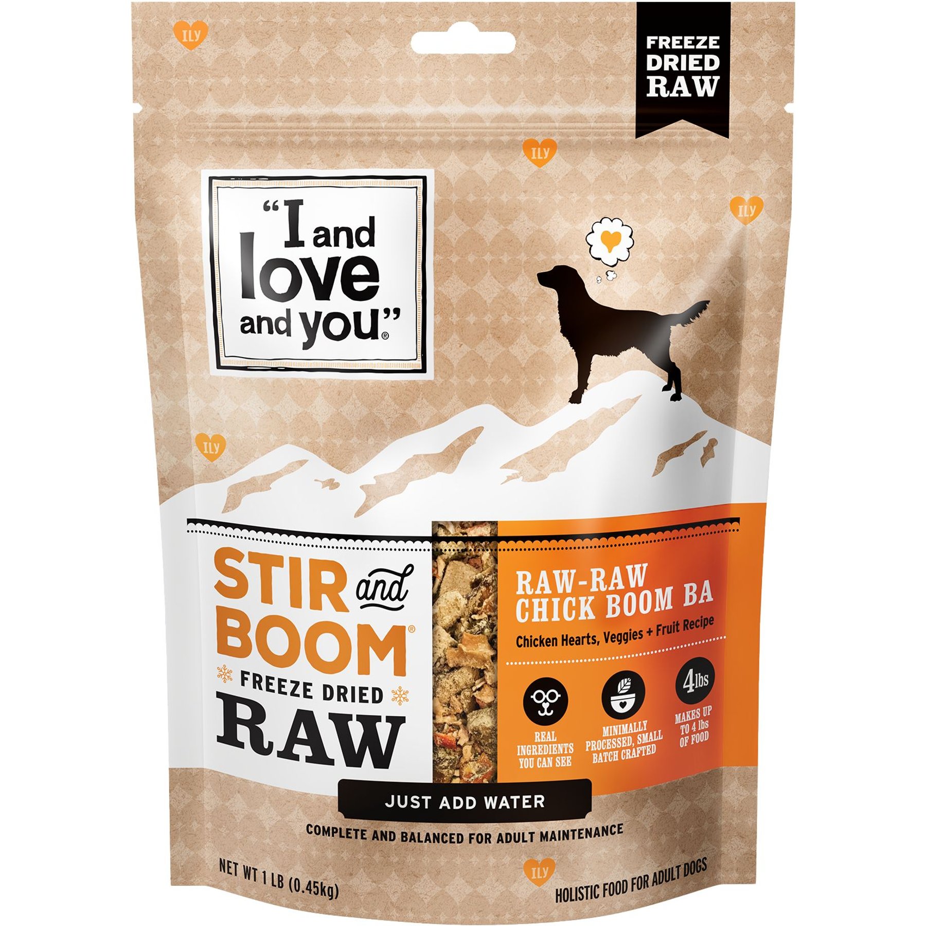 I and Love and You Stir and Boom Raw Raw Chick Boom Ba Dinner Grain-Free Dehydrated Dog Food, 1-lb bag