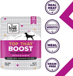 I and Love and You Top That Boost Duck Recipe Grain-Free Dog Food Topper, 3-oz pouch, case of 12 slide 2 of 9