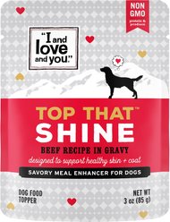 I and Love and You Top That Shine Beef Recipe Grain-Free Dog Food Topper, 3-oz pouch, case of 12