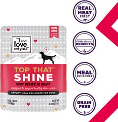 I and Love and You Top That Shine Beef Recipe Grain-Free Dog Food Topper, 3-oz pouch, case of 12 slide 2 of 9