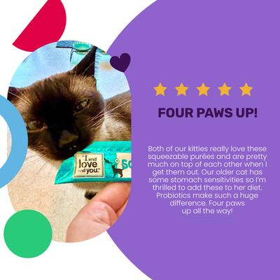 Show full view: I and Love and You Treat Meow Digestion Support Chicken Puree Lickable Cat Treats, 0.5-oz pouch, case of 96 slide 5 of 9