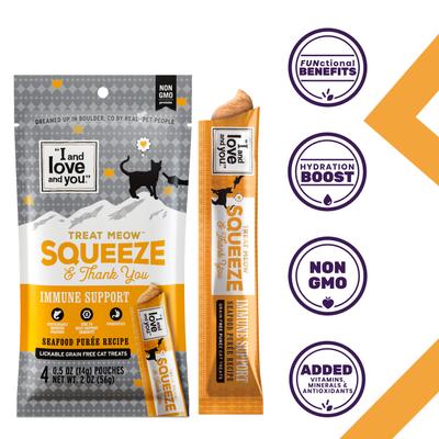 Show full view: I and Love and You Treat Meow Immune Support Seafood Puree Lickable Cat Treats, 0.5-oz pouch, case of 96 slide 3 of 9