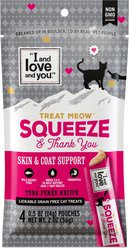 I and Love and You Treat Meow Skin & Coat Support Tuna Puree Lickable Cat Treats, 0.5-oz pouch, case of 96