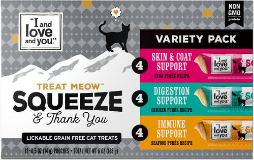 Show full view: I and Love and You Treat Meow Variety Pack Lickable Cat Treats, 0.5-oz pouch, case of 48 slide 3 of 7