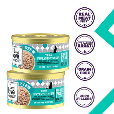 Show full view: I and Love and You Tuna Fintastic Stew Grain-Free Canned Cat Food, 3-oz, case of 24 slide 3 of 12