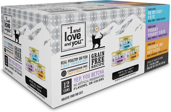 I and Love and You Grain Free Oh My Cod!, Purrkey Turkey, Chicken Me Out Multi-Pack Canned Cat Food